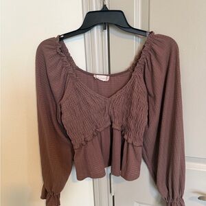 Altar'd State Brown Smocked Peplum Blouse